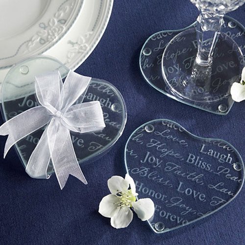 Good Wishes Heart Glass Coaster Wedding Favours
